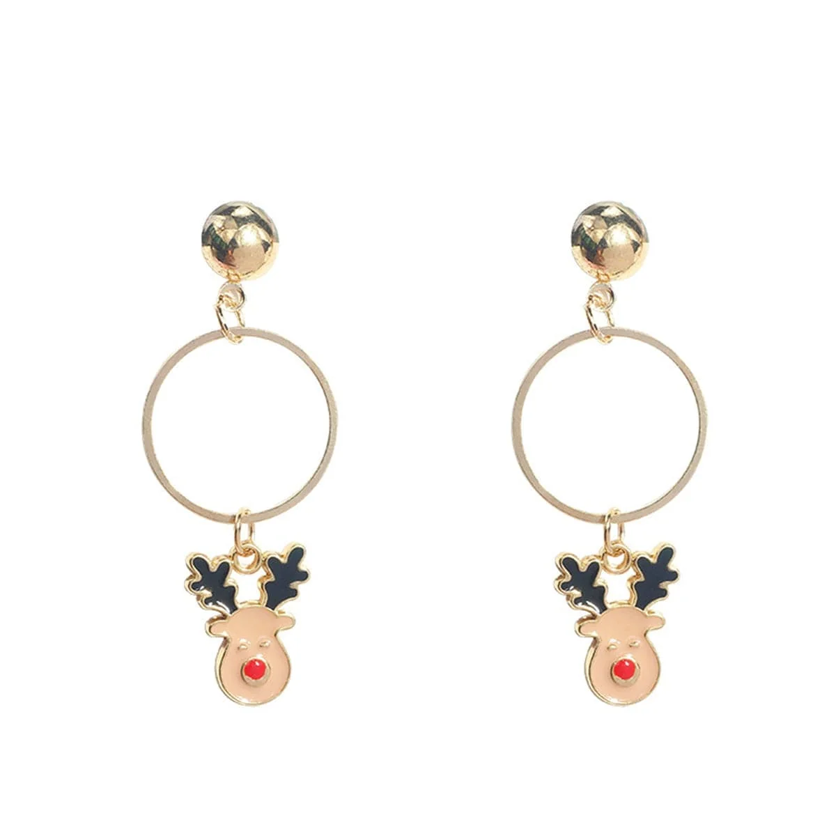 Reliable Beige Enamel Goldtone Reindeer Circle Drop Earrings Trendy