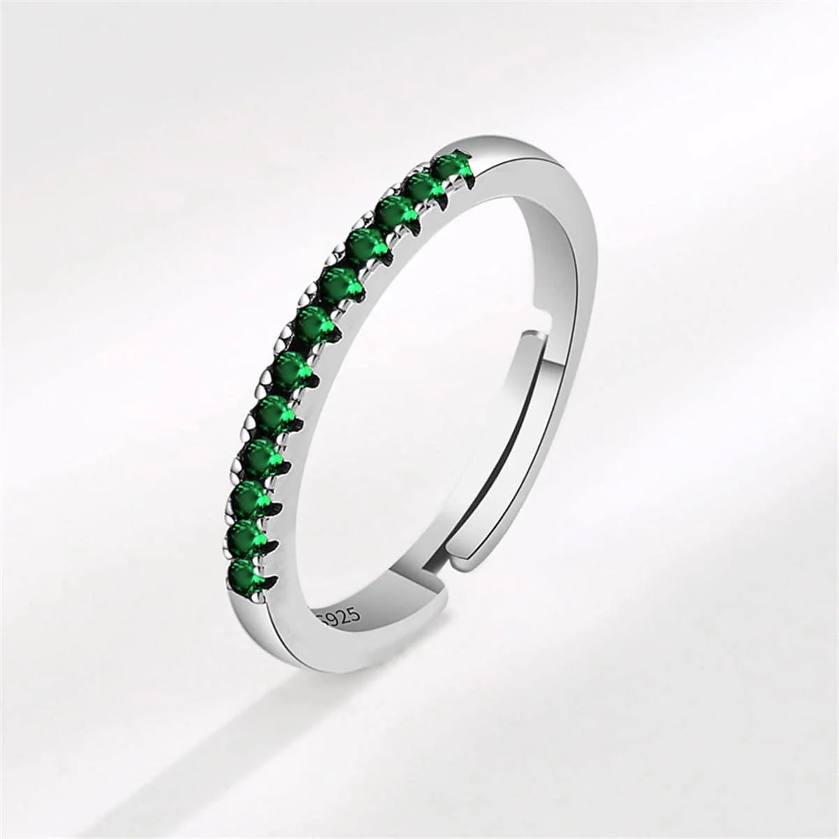 Reusable Green Cubic Zirconia Silvertone Thin Adjustable Ring Recyclable