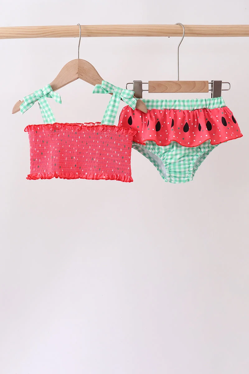 Responsible Red Watermelon Smocked UPF Swim Set Refined