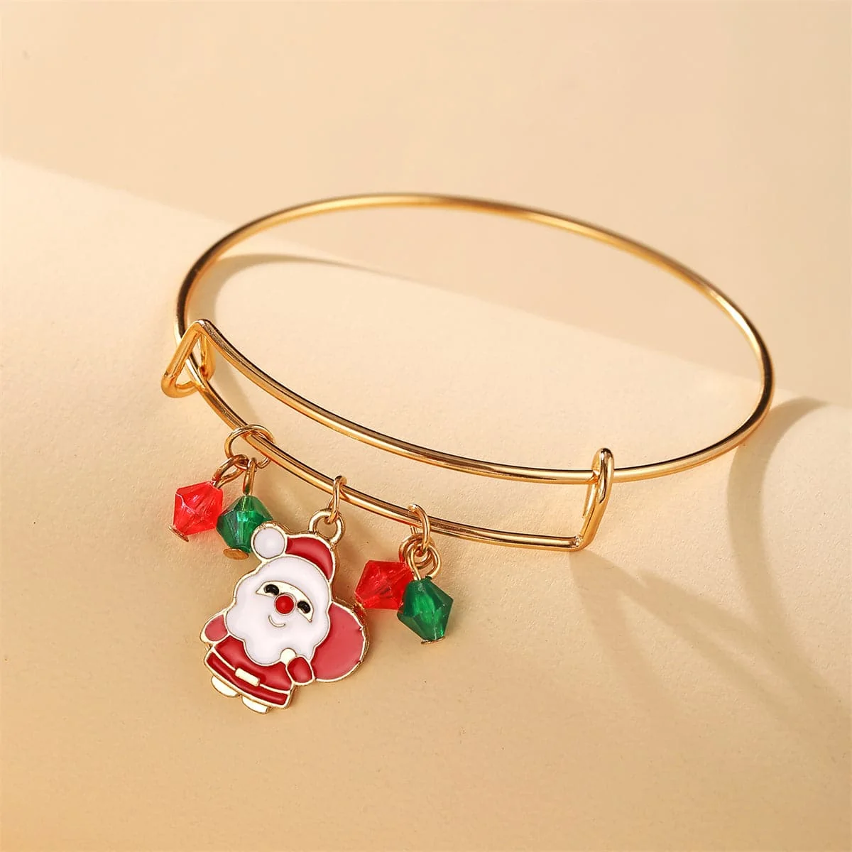 Genuine Green Red Beaded Santa Adjustable Charm Bangle Flexible