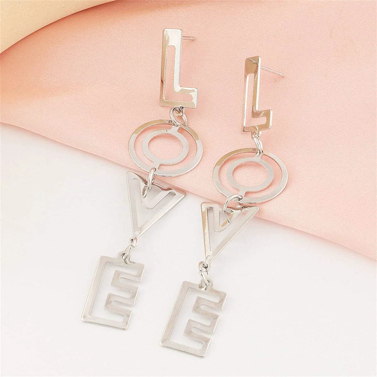 Soft Silvertone 'Love' Openwork Drop Earrings Secure