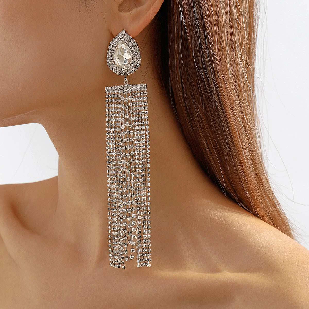 Original Design Cubic Zirconia Crystal Silvertone Tassel Drop Earrings Environmentally Friendly