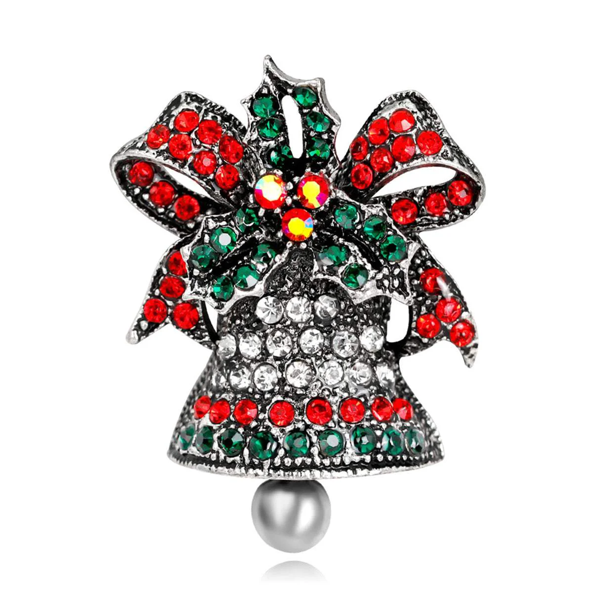 Superior Cubic Zirconia Silvertone Ringing Bell Brooch Minimalist