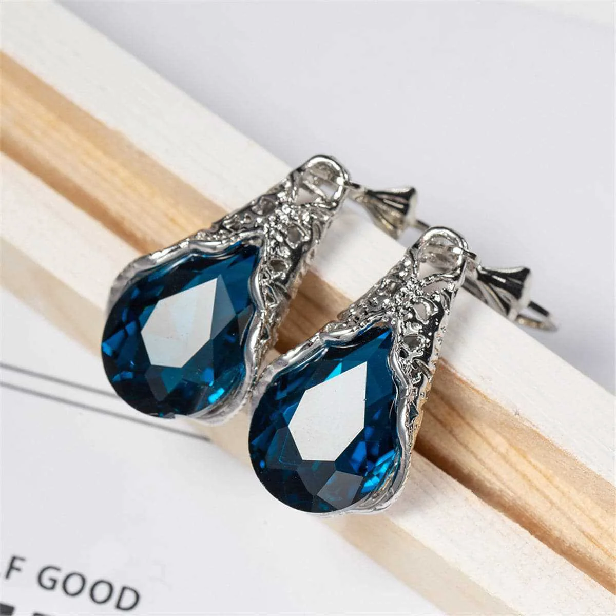 Authentic Navy Crystal Drop Earrings Long-Lasting