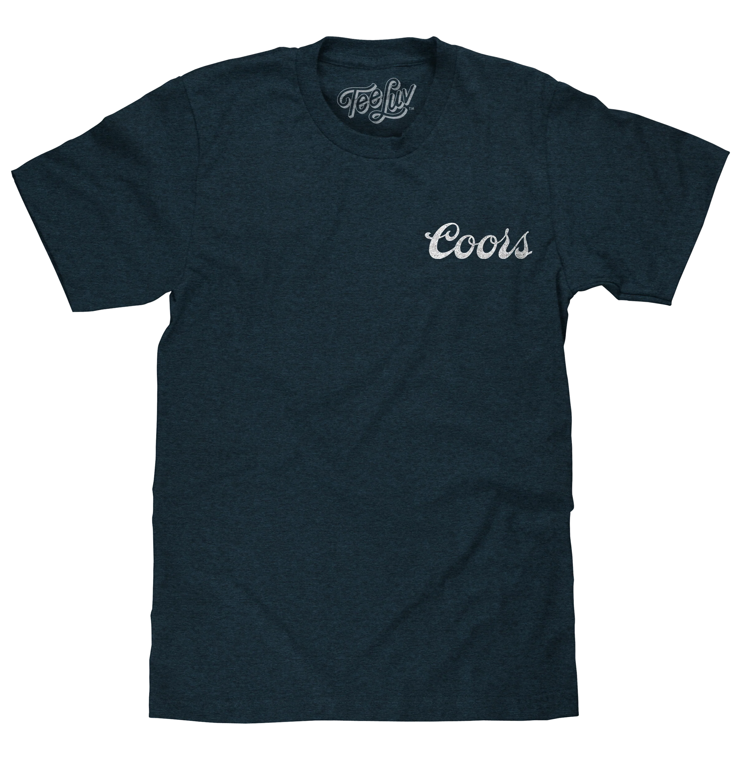 Outstanding Coors Bock Beer Left Chest Front and Back Print T-Shirt - Denim Black Heather Modern