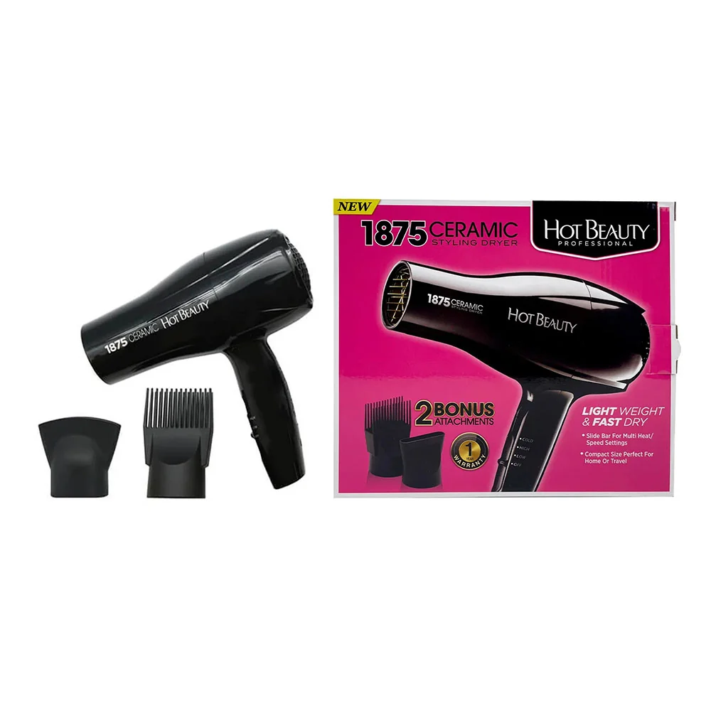Easy-to-Use Hot Beauty 1875 Ceramic Hair Styling Dryer with 2 Attachments 1 Ea Authentic