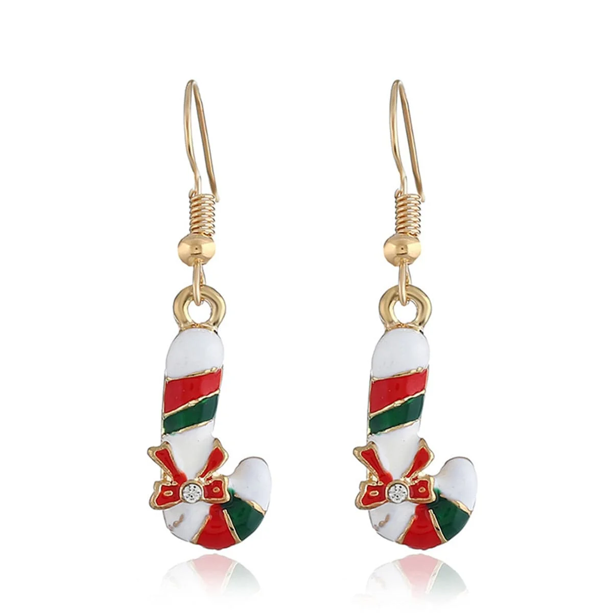 Fine Crafted Cubic Zirconia Enamel Goldtone Christmas Crutch Drop Earrings Superior