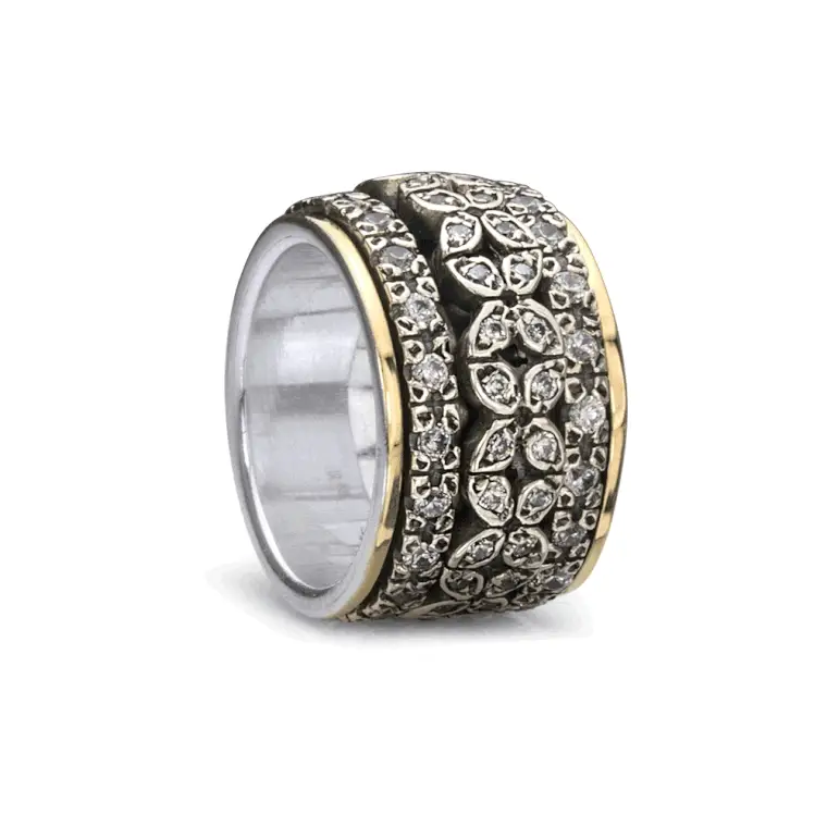 Specialty Destiny Triple CZ Spinner Ring 15mm Gold Edged Band Professional