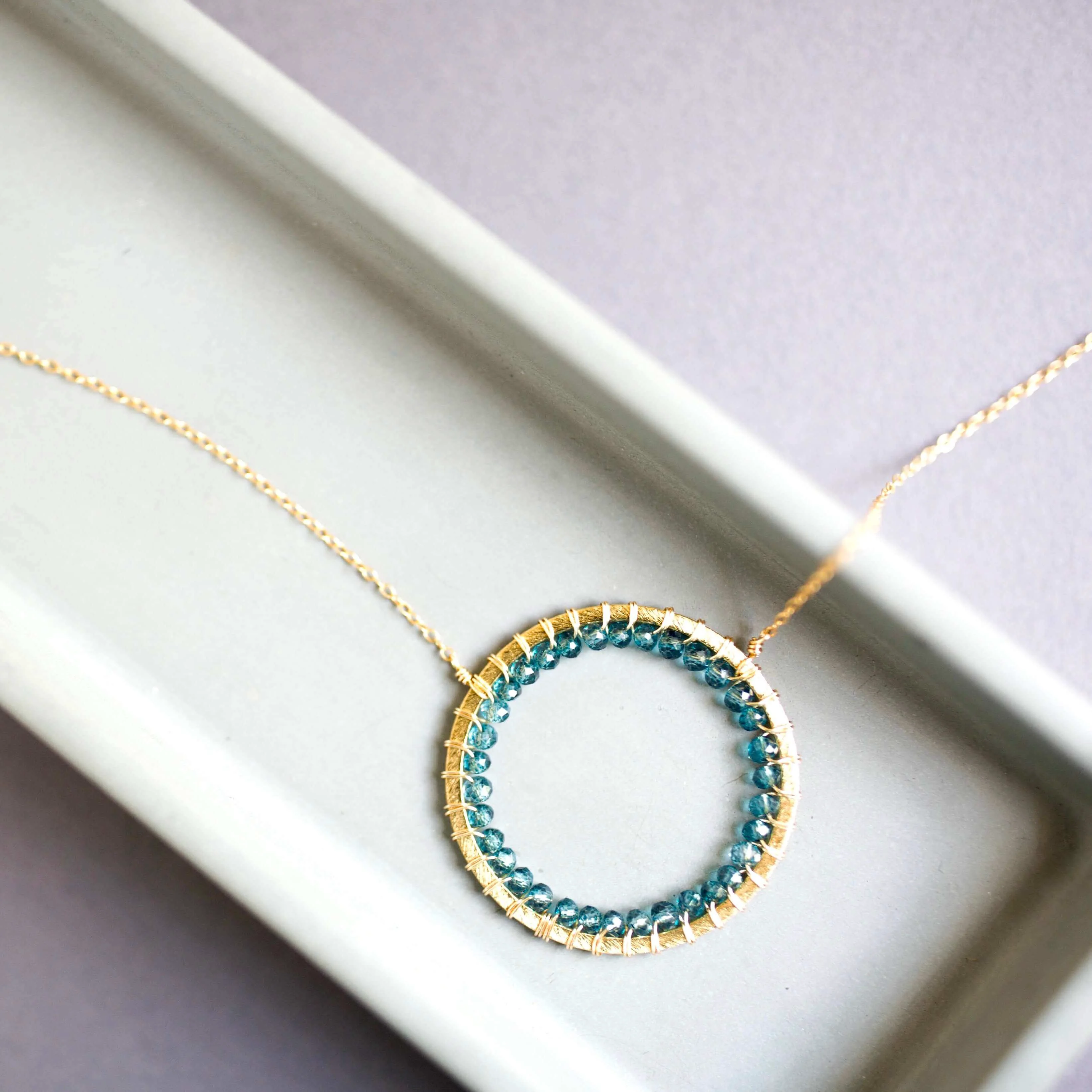 Functional London Blue Quartz Halo Necklace Soft