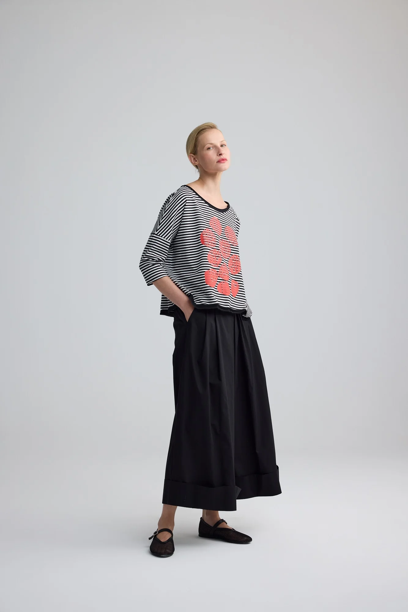 Versatile Juno Mandarin Print Striped Tee Clean