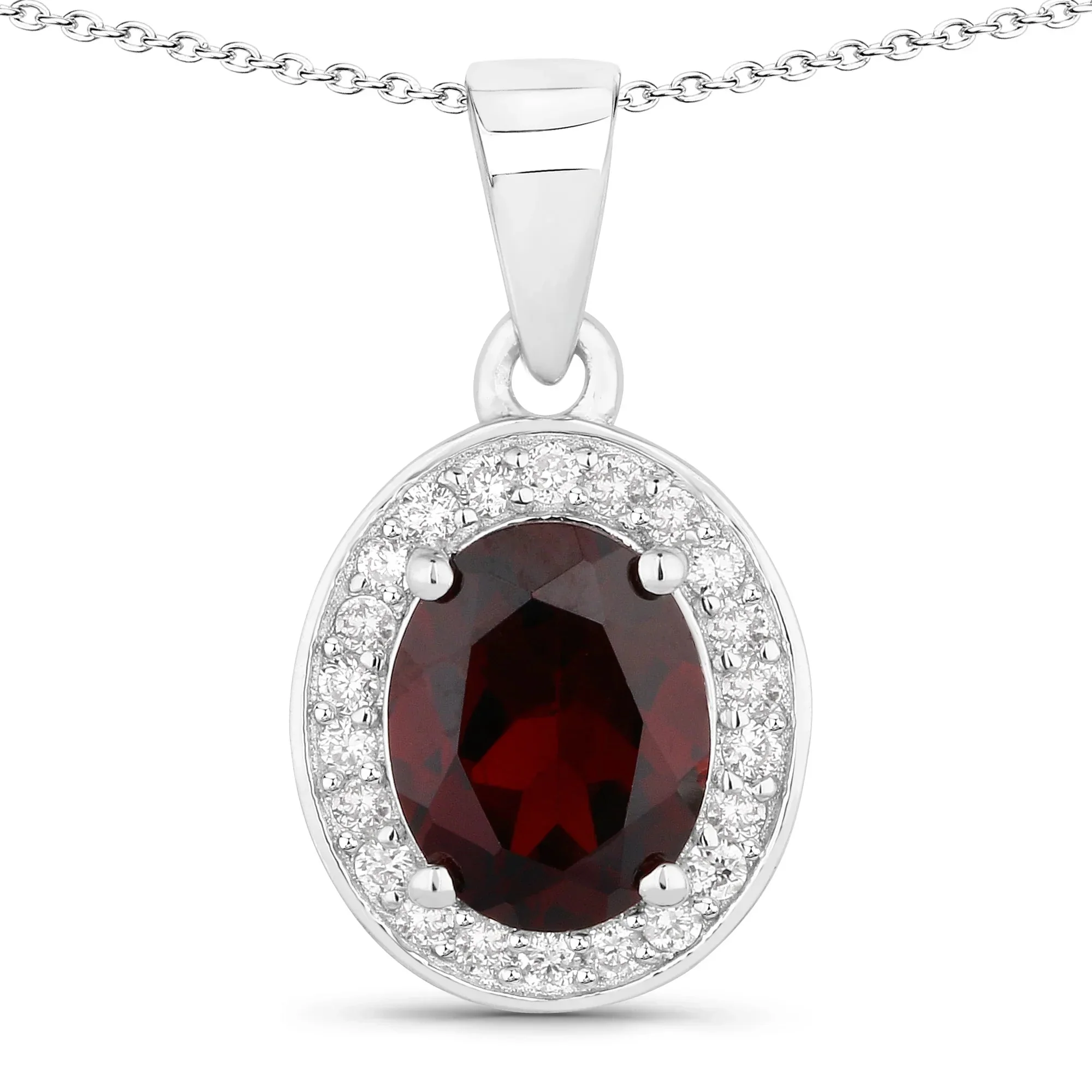 Proven 2 Ct Oval Red Garnet Lab Diamond Prong Silver Halo Pendant Necklace Easy-to-Use