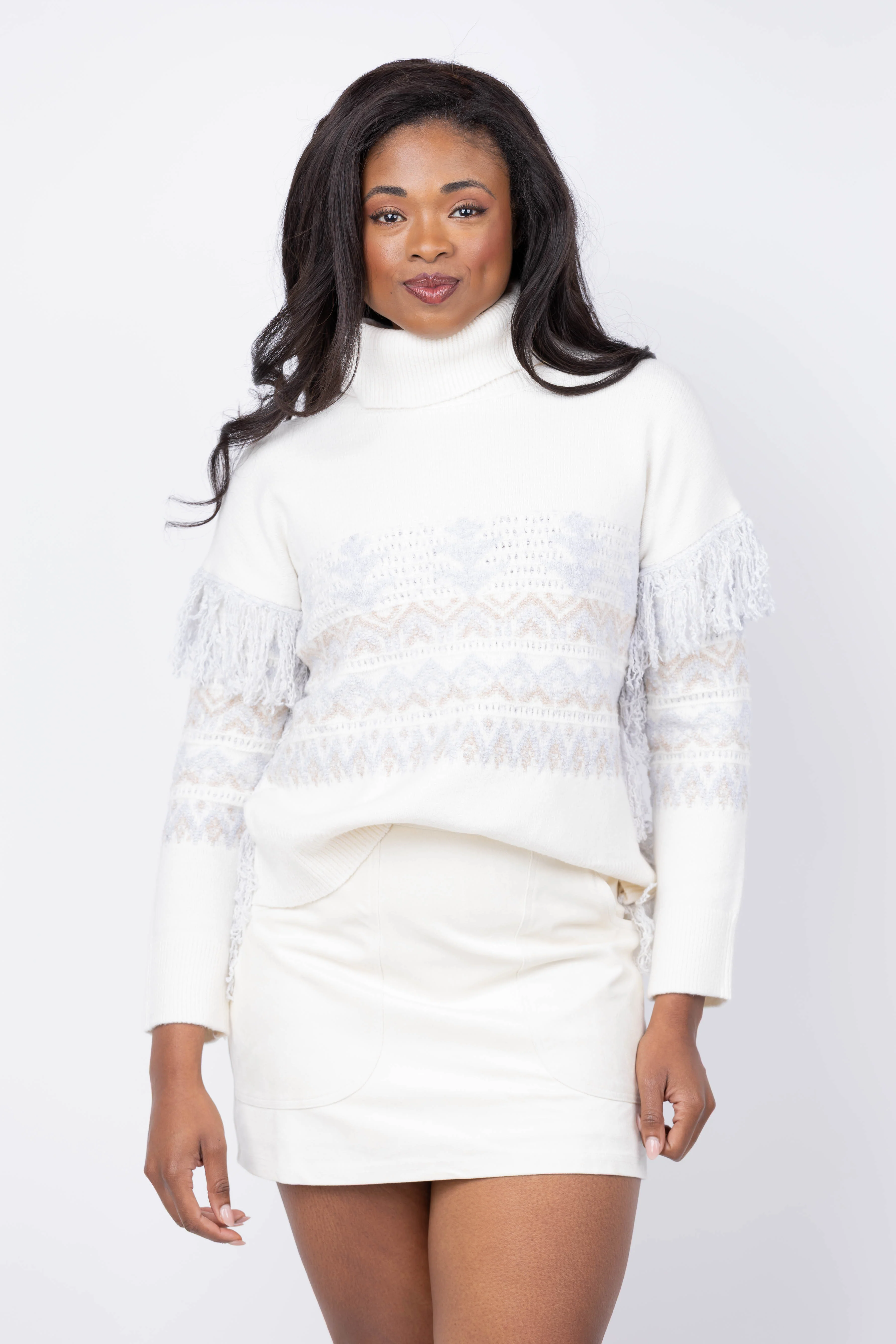 Premium NIC ZOE Trimmed Fringe Sweater in Cream Multi High-End