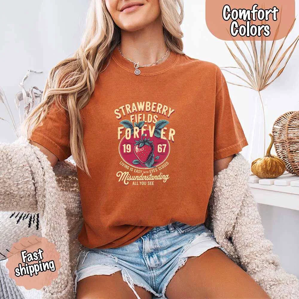 Crafted Old School Rock Band Tee – Strawberry Fields Comfort Colors Shirt First-Class