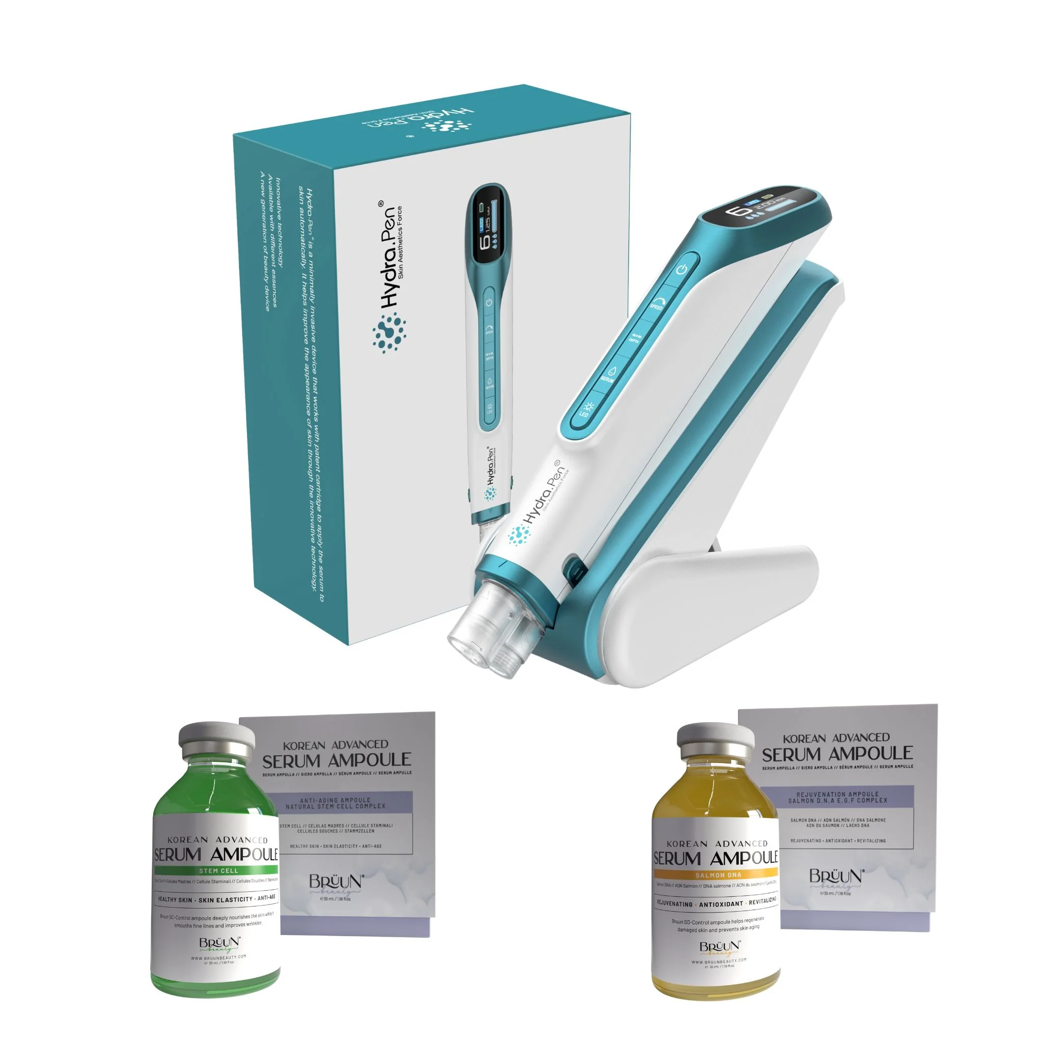 Smart Hydra Pen H6 Microneedling Light Therapy Kit with Stem Cell Salmon DNA Serums – Advanced Skin Rejuvenation System BRÜUN Salmon DNA PDRN Complex SerumPDRN COMPLEX SALMON DNA FORMULADESIGNED FOR MICRONEEDLING SKINCAREMULTIPLE USES FROM A 35 ML AMPOULEMADE IN SOUTH KOREAWHY CHOOSE BRÜUN SALMON DNA PDRN COMPLEX SERUM WHAT'S INCLUDEDHOW TO STOREADVANCED KOREAN PDRN SKINCARE Lightweight