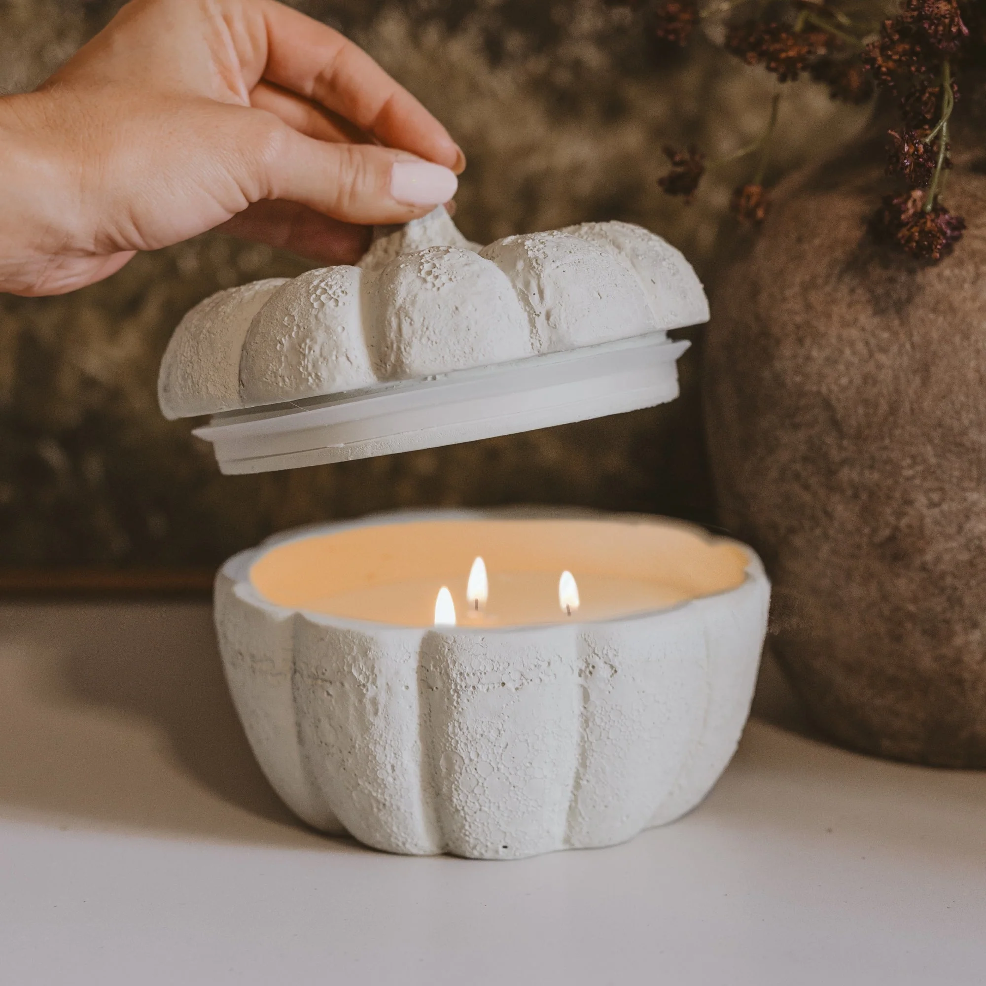 Crafted Cashmere and Vanilla Soy Candle - Cement Pumpkin Jar - 13.5 oz Consistent