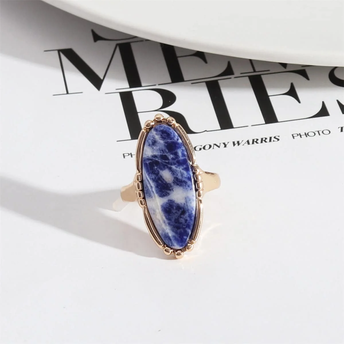 Pure Blue Veinstone Goldtone Oval-Cut Ring Genuine