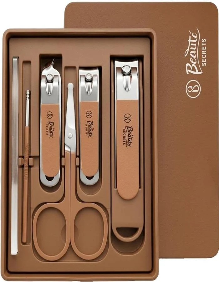 Easy-to-Use Beauté Secrets Nail Cutter Set Manicure Pedicure Kit Nail Grooming Set Nail Care Kit Stainless Steel Nail Cutter Professional Manicure Set Pedicure Tools Kit for Men Women Brown Smooth