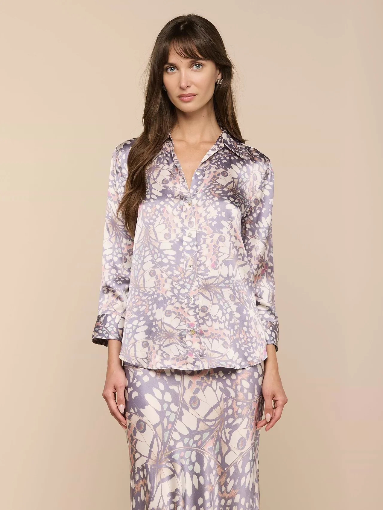 High-Performance L'AGENCE Dani 3 4 Sleeve Blouse in Multi Small Butterfly Wing Secure