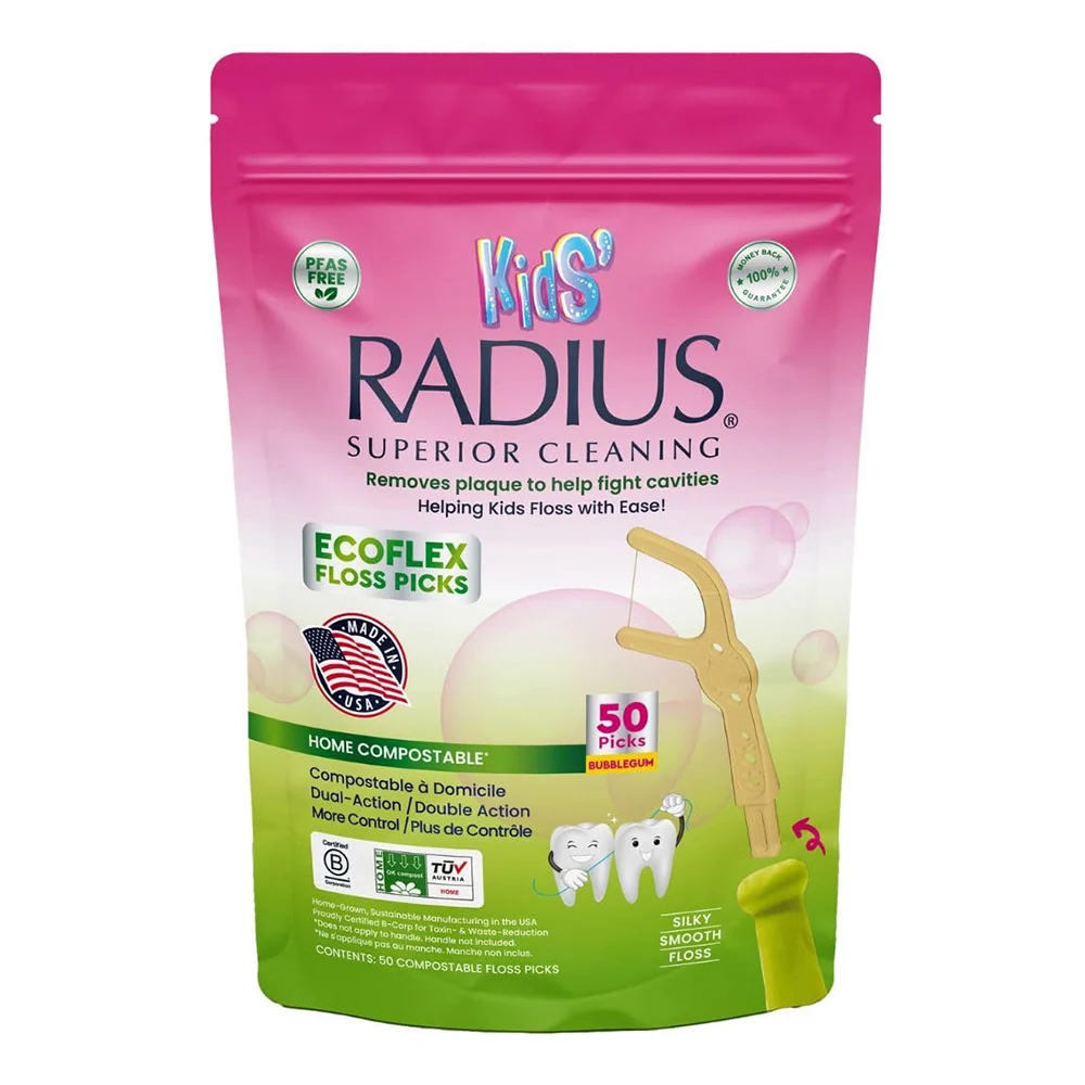 Prestigious Radius Kids Bubblegum EcoFlex Compostable Floss Picks for Oral Care 50Ea Safe