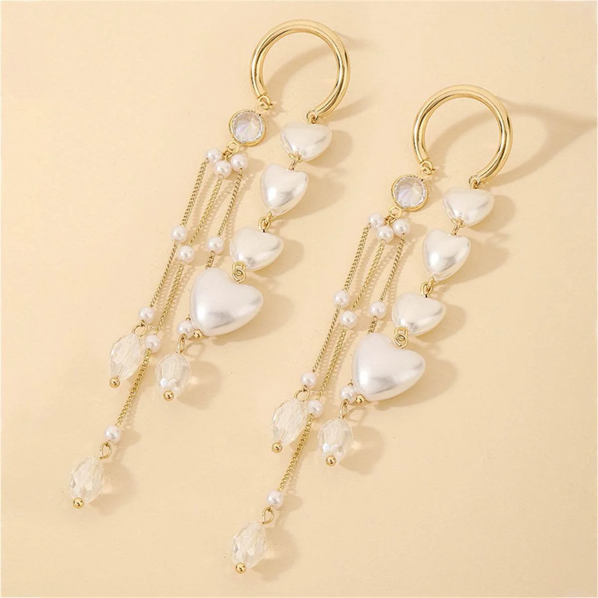 Natural Cubic Zirconia Pearl Goldtone Heart Tassel Threader Earrings Carefully Designed