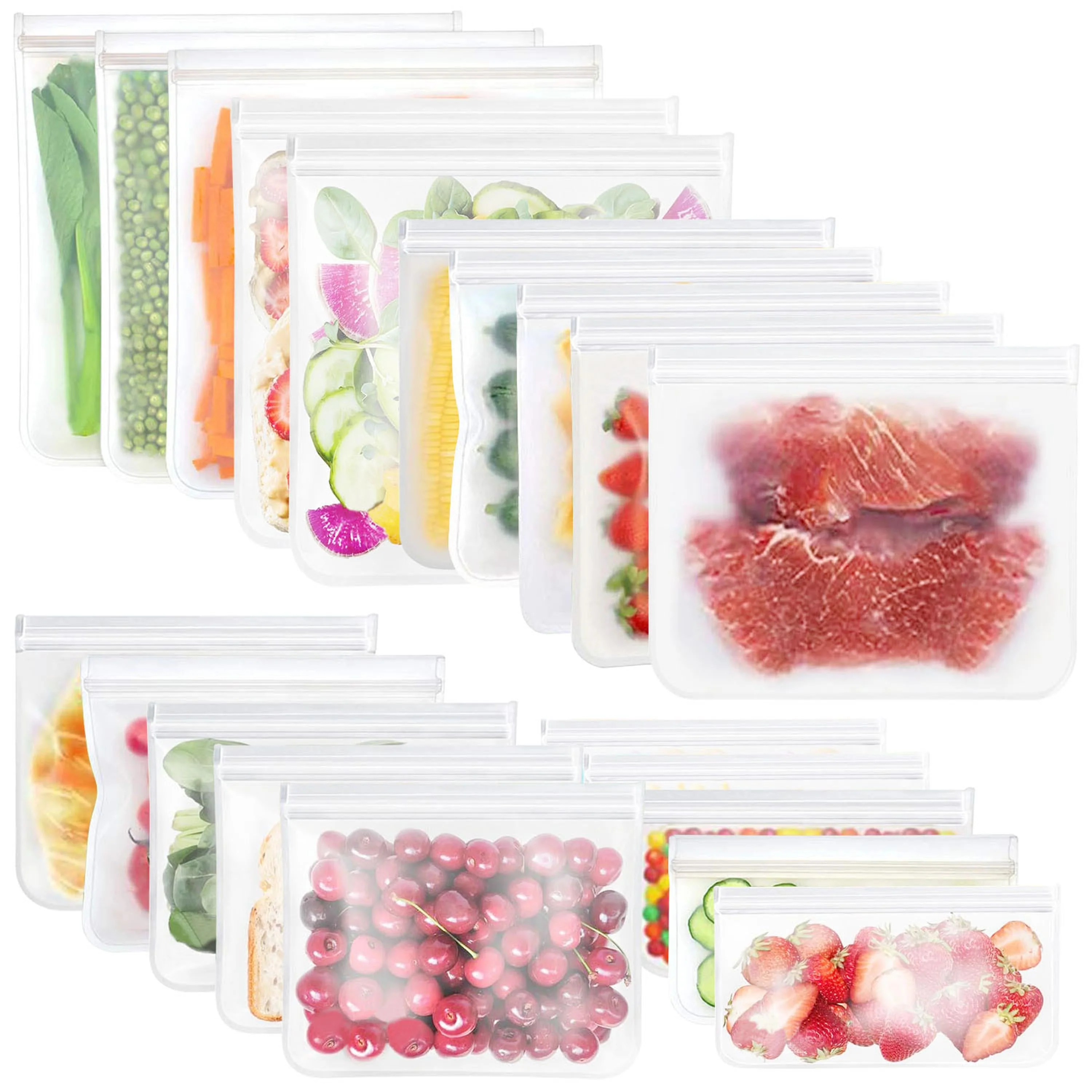 Original Design 20Pcs Reusable Food Storage Bags 5 Sandwich Snack Gallon Quart Bag Leakproof BPA Food Container zer Safe Lunch Bag Breathable