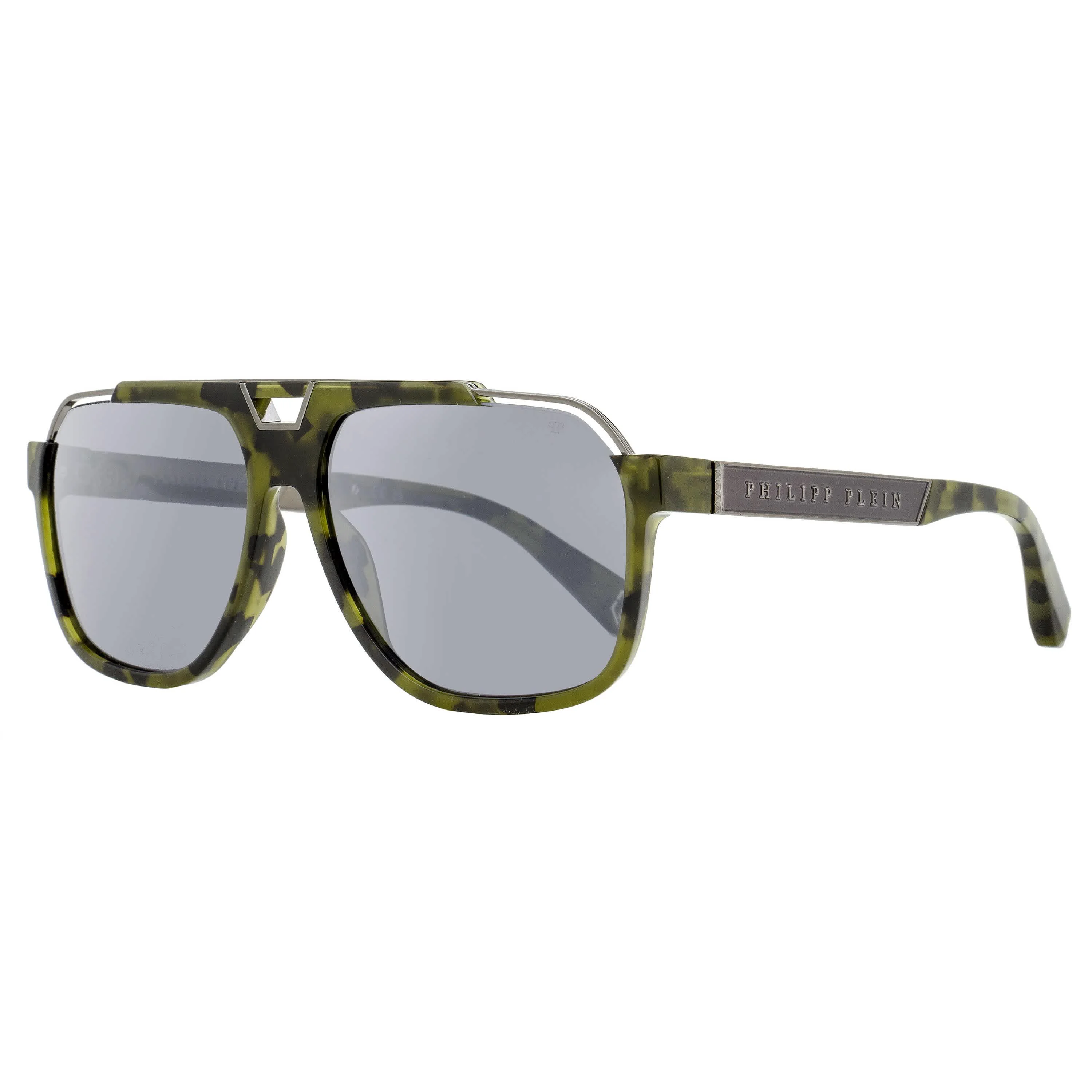 Dependable Philipp Plein Flash Navigator Sunglasses SPP046M 92IX Green Havana 61mm High-Quality