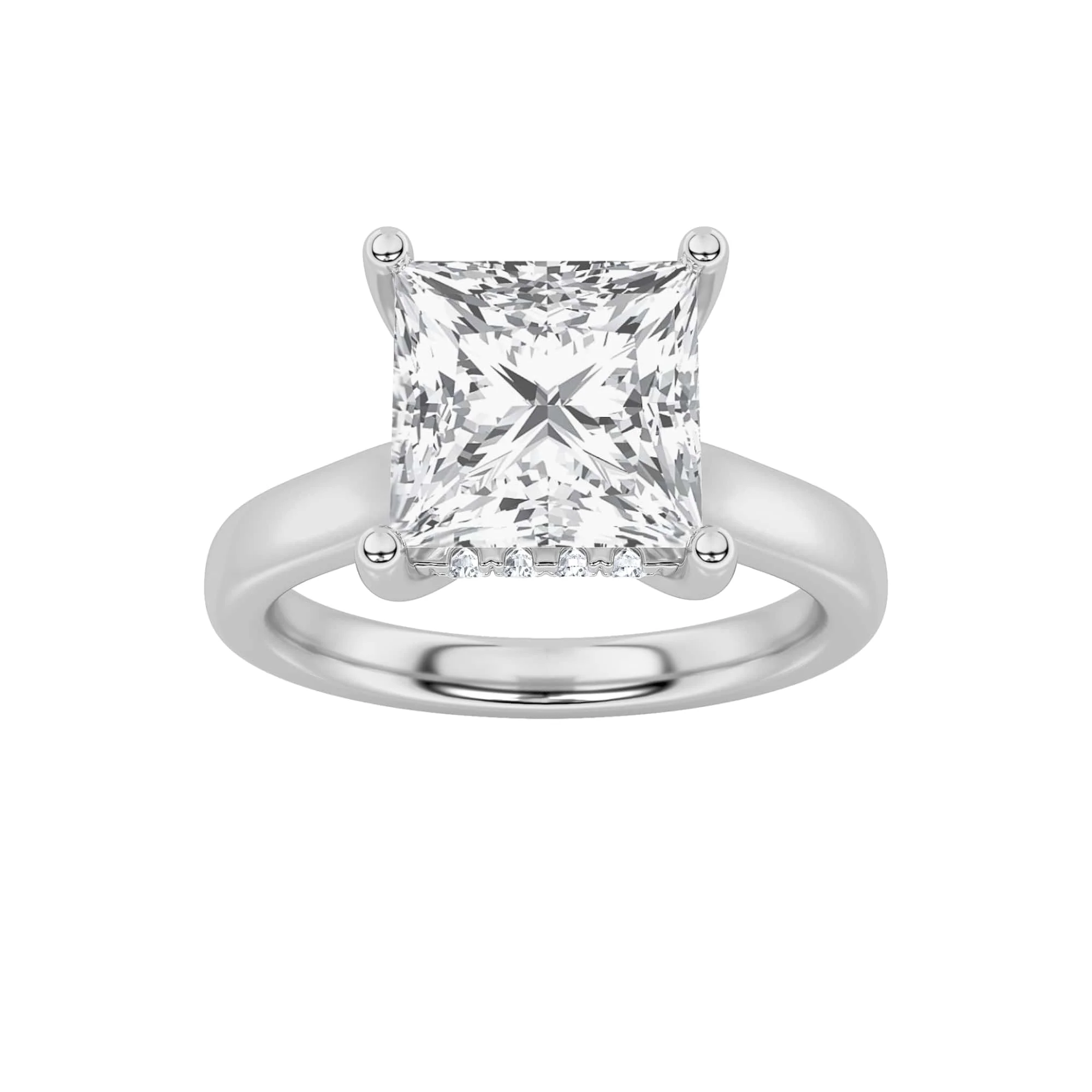 High-End 1Cttw Princess Shaped Lab Grown Diamond F Hidden Halo Cathedral Shank Engagement Ring in 14K Gold First-Class