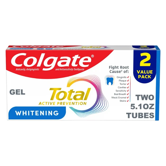 Original Colgate Total Whitening Gel Toothpaste Pack Of 2 Mint 5.1 Oz Long-Lasting