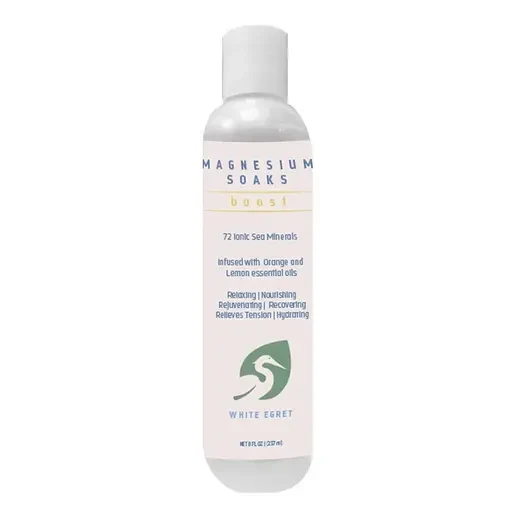 High-Grade White Egret Magnesium Soak Boost infused with Orange and Lemon Essential Oils 8Oz 237ml Sustainable