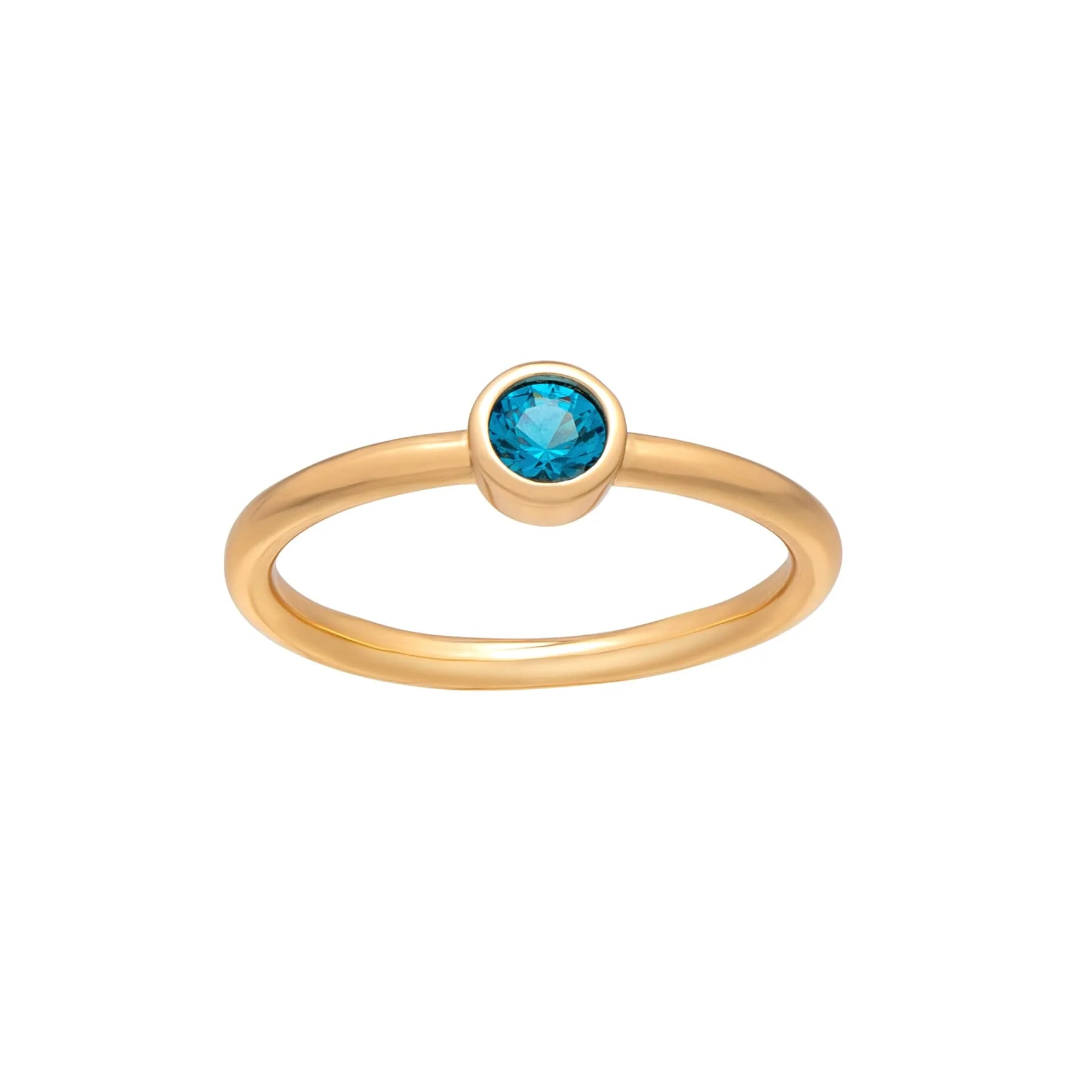 Quality Goldtone CZ Birthstone Stackable Solitaire Ring – March Aquamarine Responsible