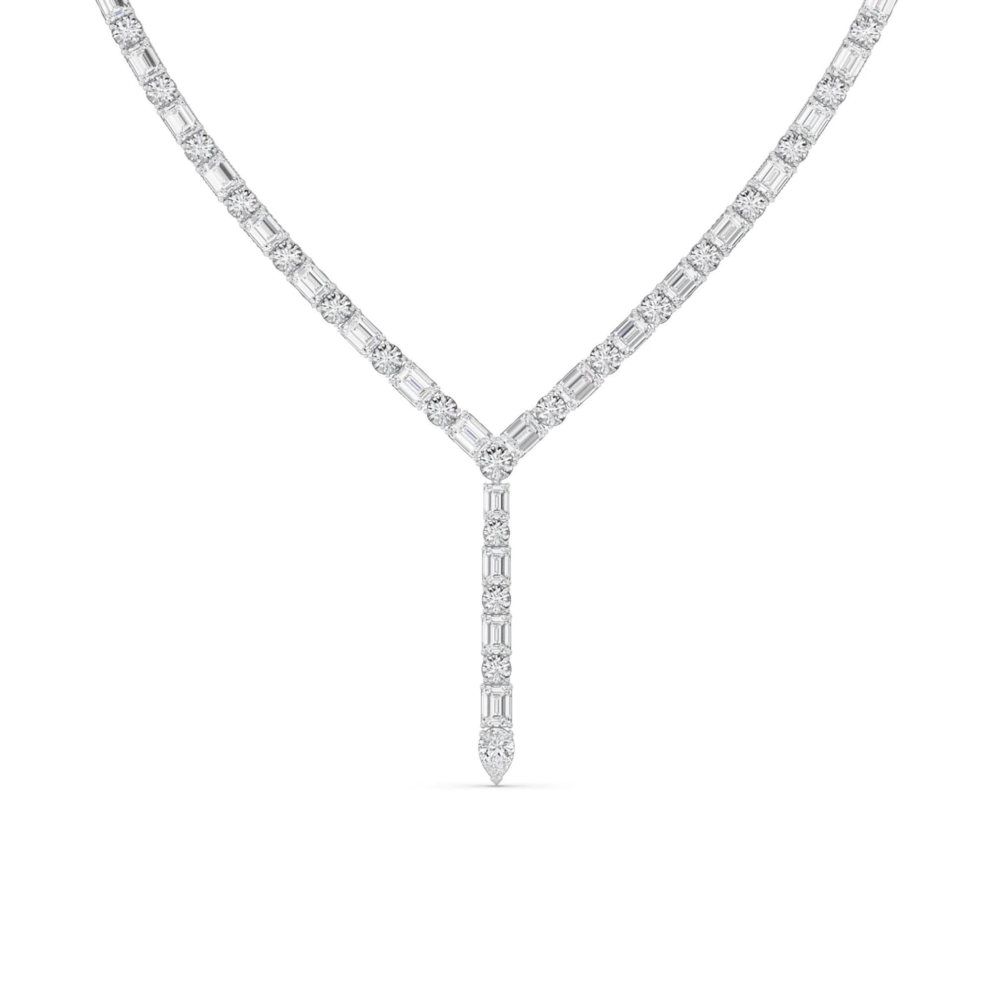 Fine Crafted 28.0 Ct Multi-Shape F Lab Grown Diamond Prong 14K White Gold Classic Eternity Tennis Necklace Trusted