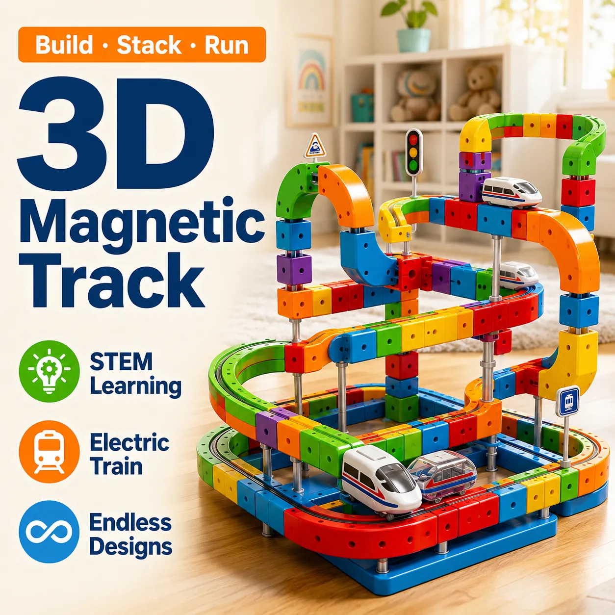 Relaxed 3D Magnetic Track Building Blocks — STEM Electric Train Set Stop Fighting for Your Child's Attention Superior