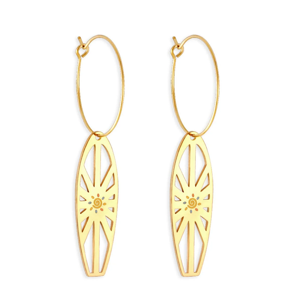 Powerful Enamel Goldtone Sun Surfboard Drop Earrings Soft