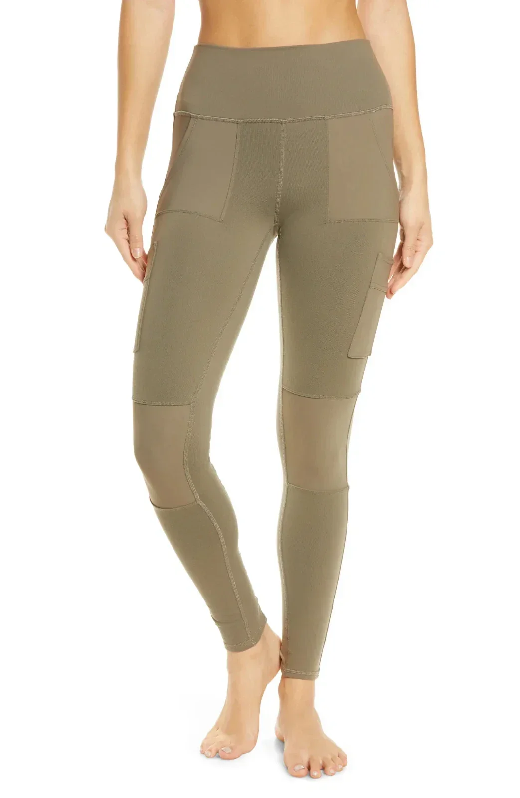Expertly Made Alo Yoga Youga High Waist Cargo Stretch Elastic Waist Women's Leggings — Olive Long-Lasting