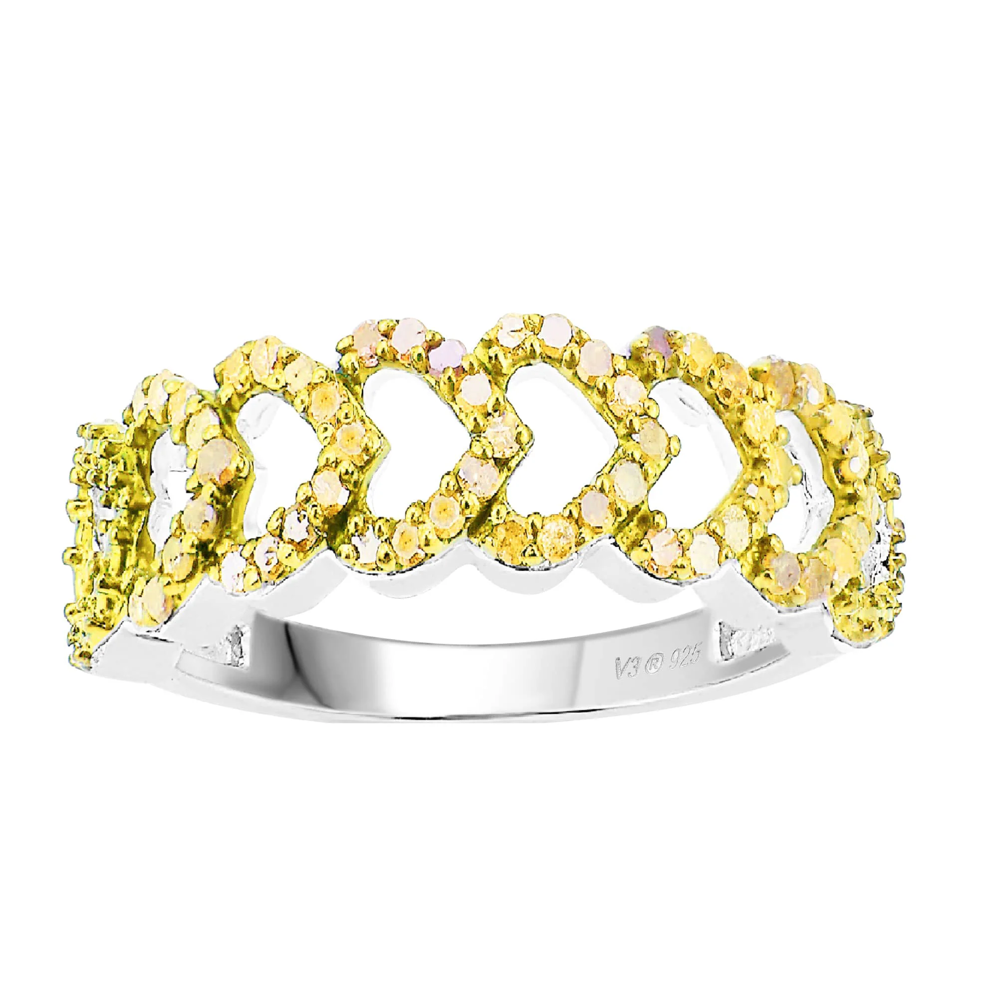 Secure V3 Jewelry Sterling Silver Natural Yellow Diamond Heart Shape Band Ring Responsible