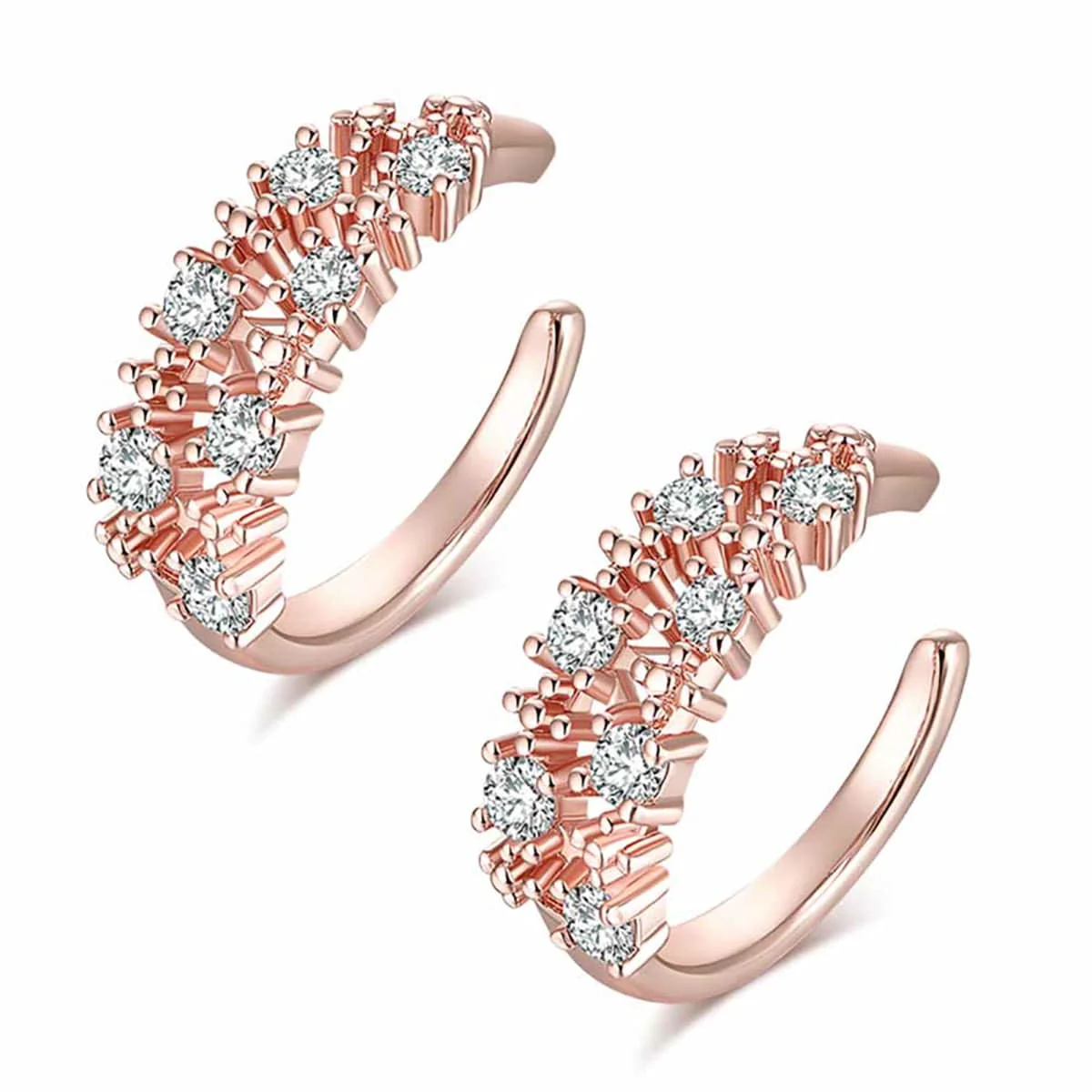 Pure Cubic Zirconia Rose Goldtone Botanical Ear Cuffs Prestigious