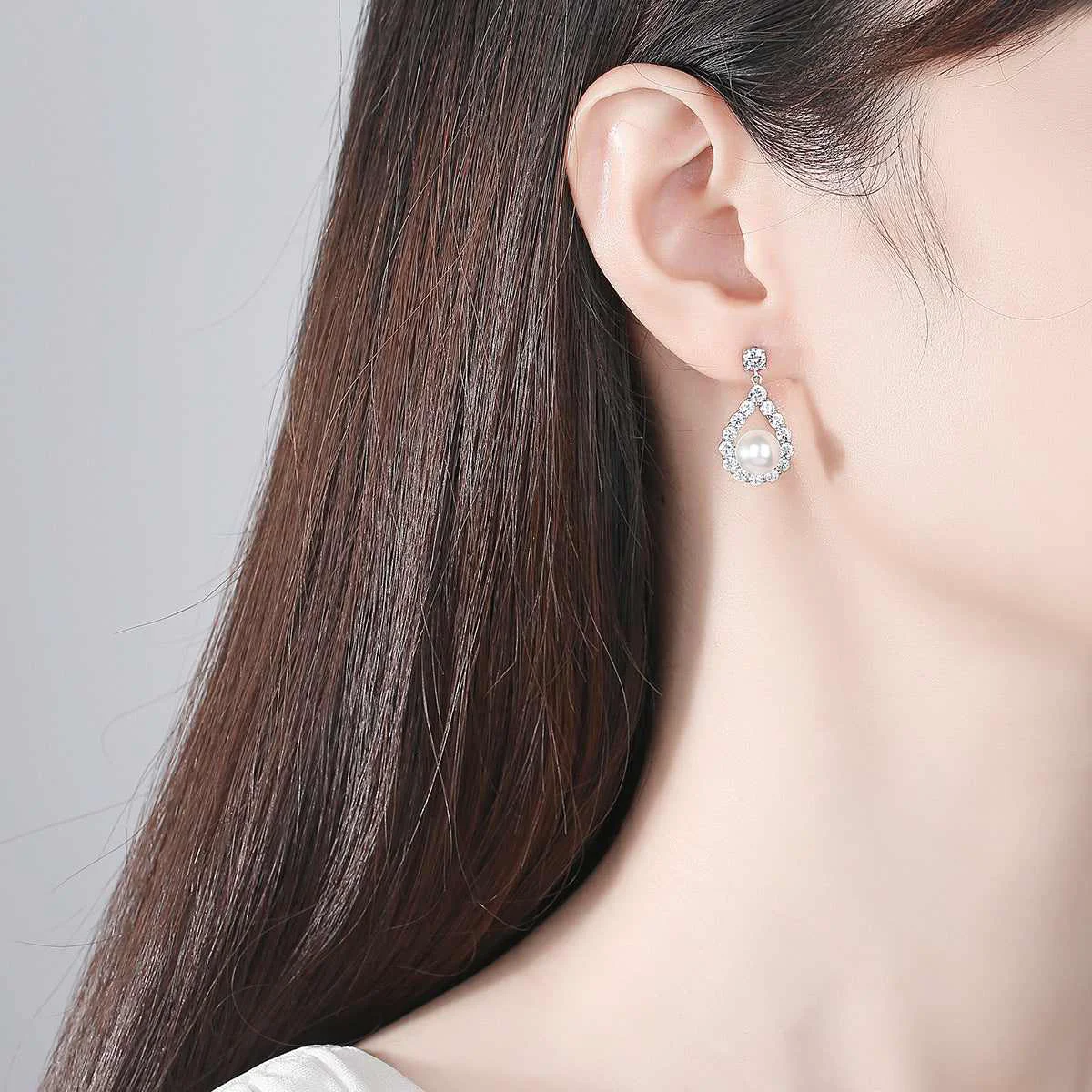 Superior Cubic Zirconia Pearl Silvertone Teardrop Earrings Verified