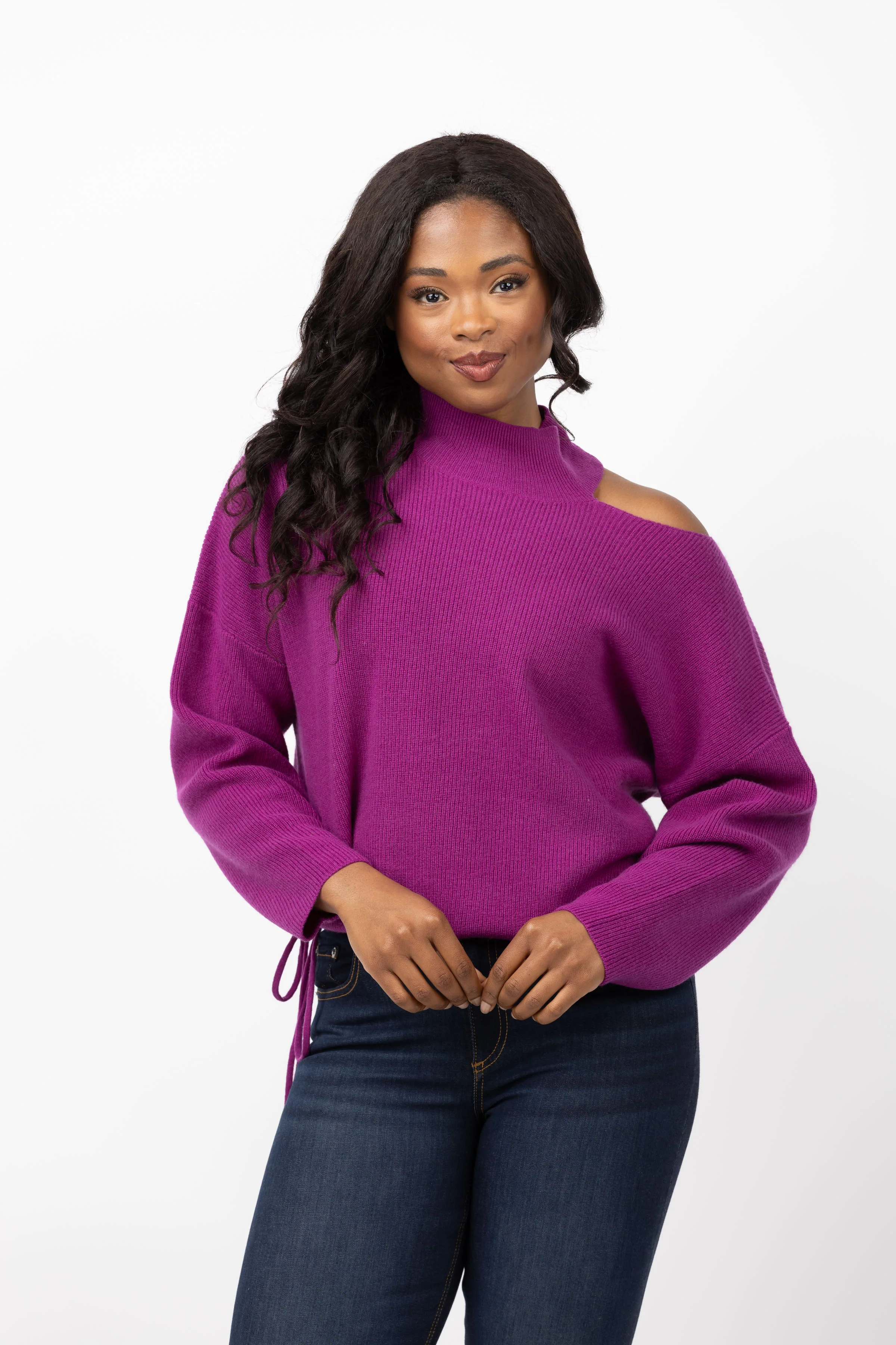 Stylish The Sei Open Shoulder Sweater in Berry Premium