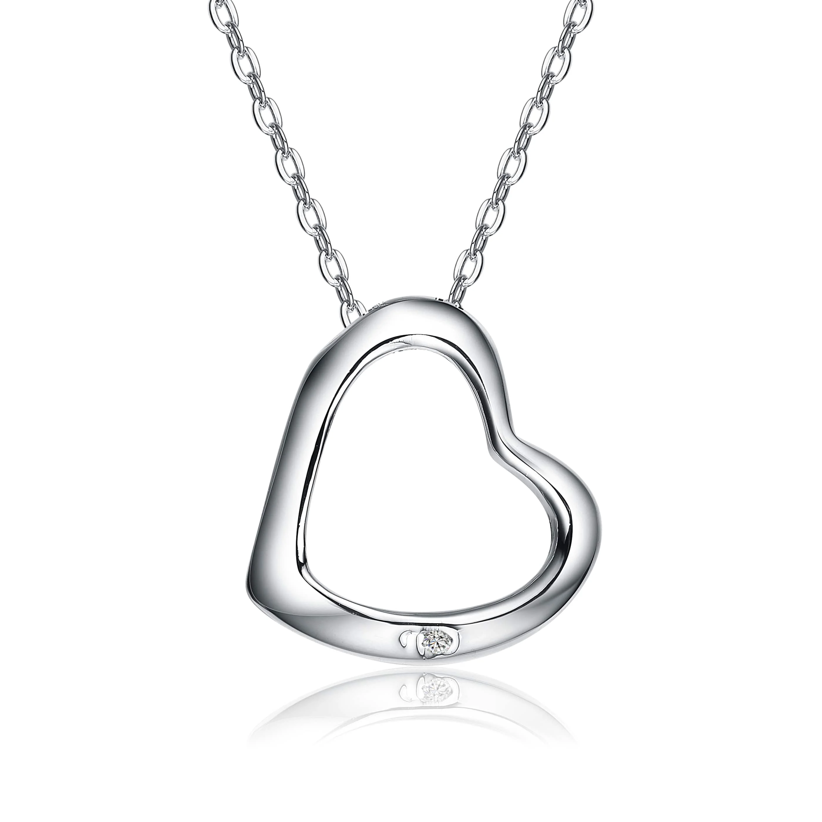 Fine White Gold Plated with Clear Cubic Zirconia Heart Pendant Pure