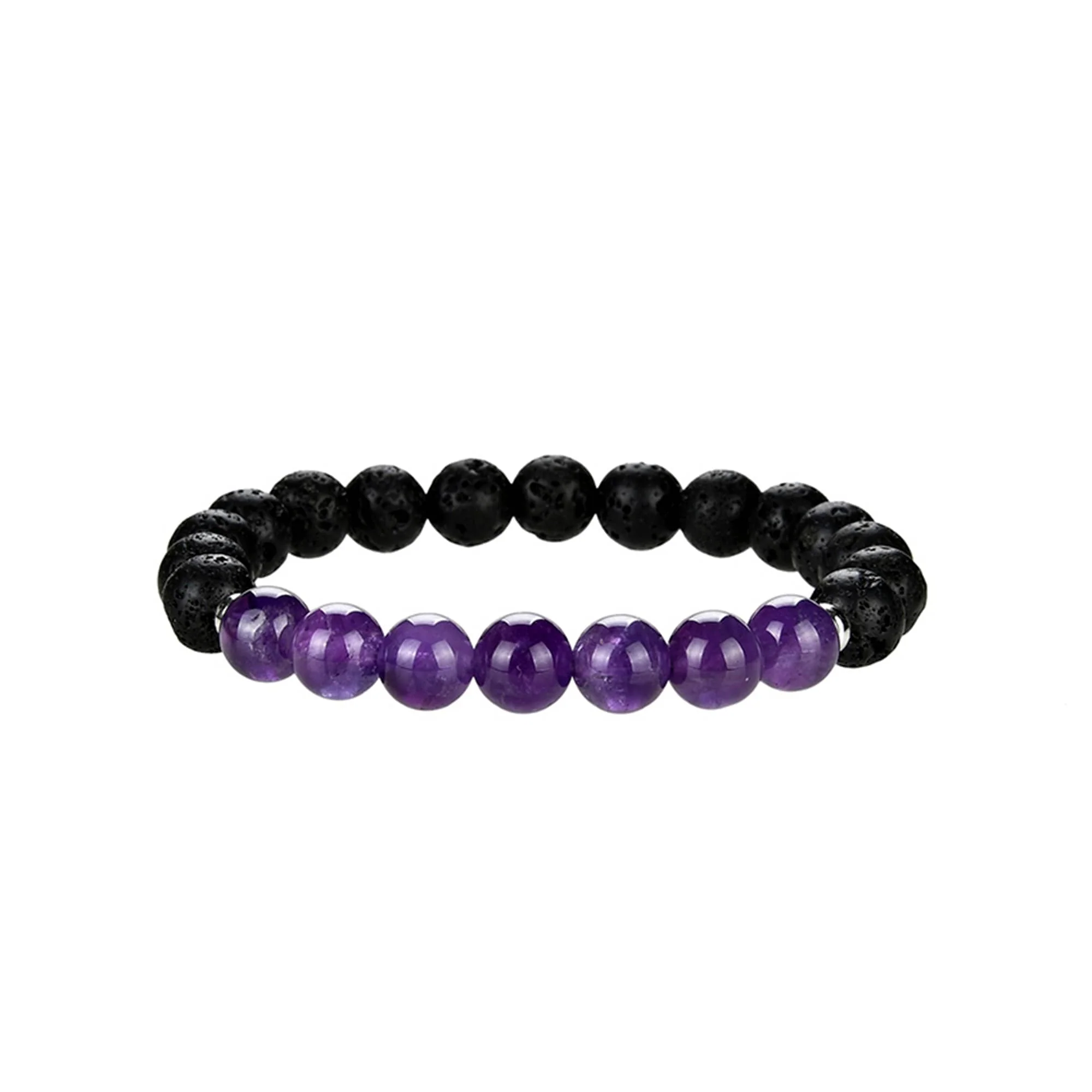 Classic V3 Jewelry Lava Beads Amethyst and Silver Ball Stretchable Bracelet High-End