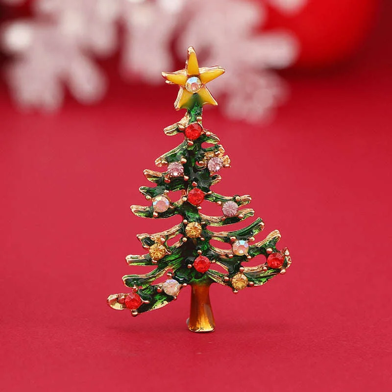 Exclusive Green Enamel Red Cubic Zirconia Openwork Christmas Tree Brooch Premium Material