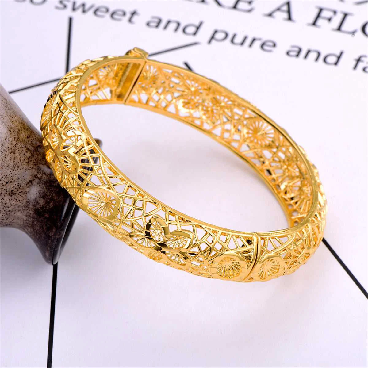 Natural Goldtone Floral Filigree Bangle Relaxed