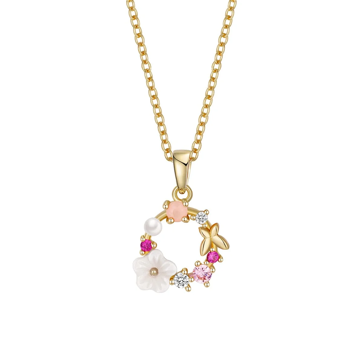 Relaxed Cat's Eye Pearl Goldtone Flower Pendant Necklace Environmentally Friendly