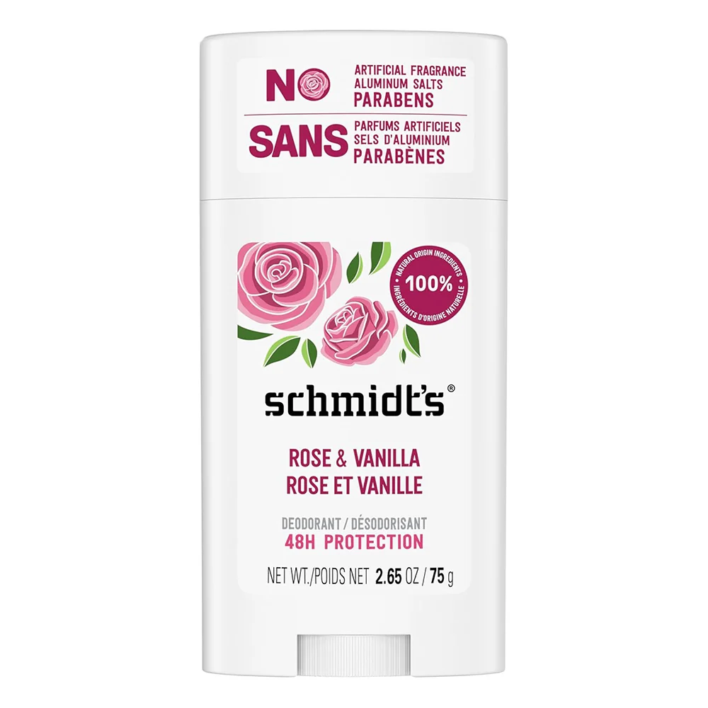 First-Class Schmidts Aluminum Rose and Vanilla Deodorant Odor Protection Stick 2.65Oz 75g Soft