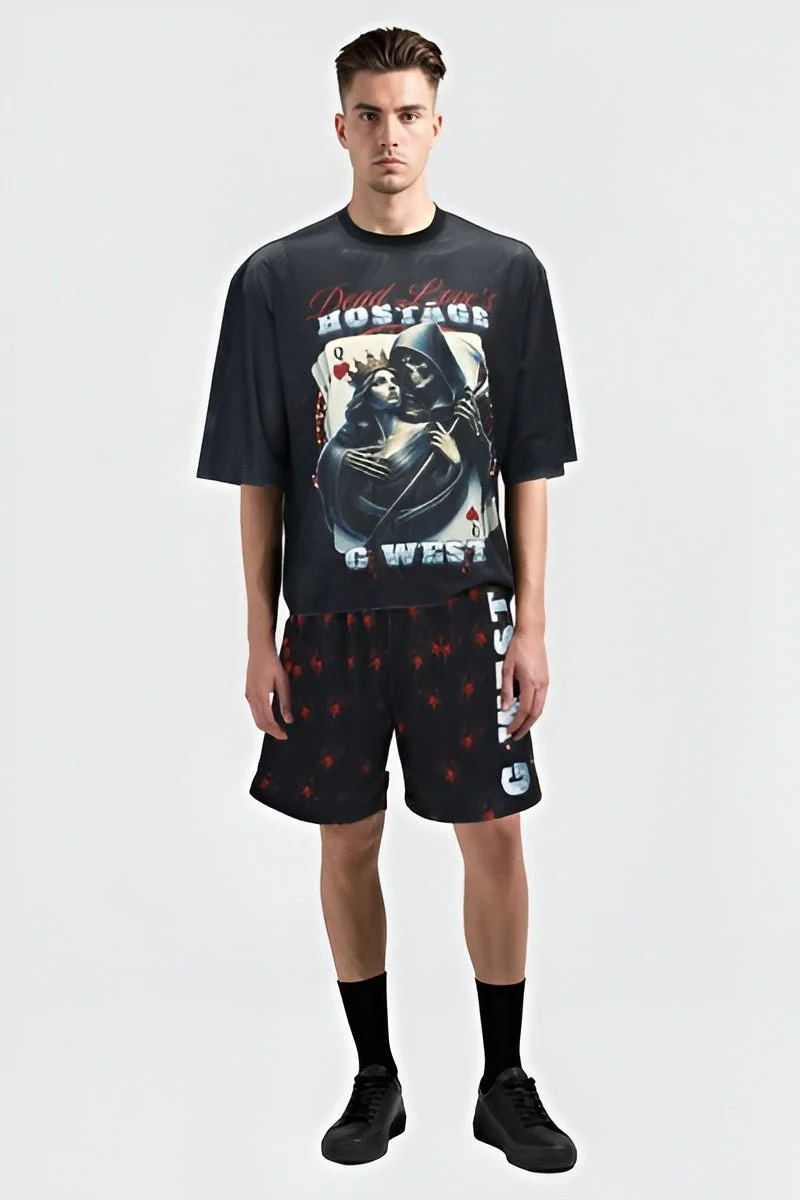Breathable G West Rhinstone Hostagae 3 4 Sleeves Mesh Short Set Smart