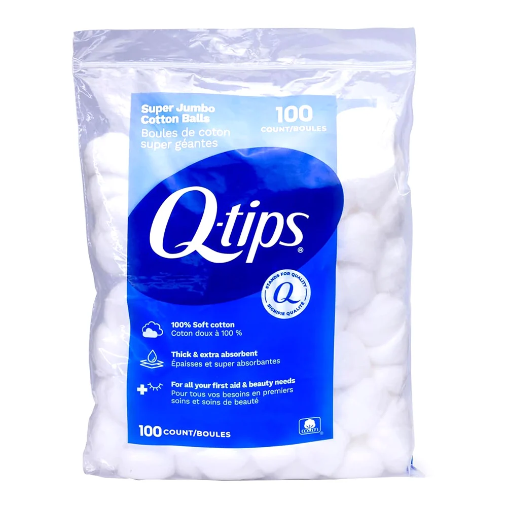 Prestigious Q-tips Super Jumbo Cotton Balls for First Aid and Beauty Care 100Ea High-Quality