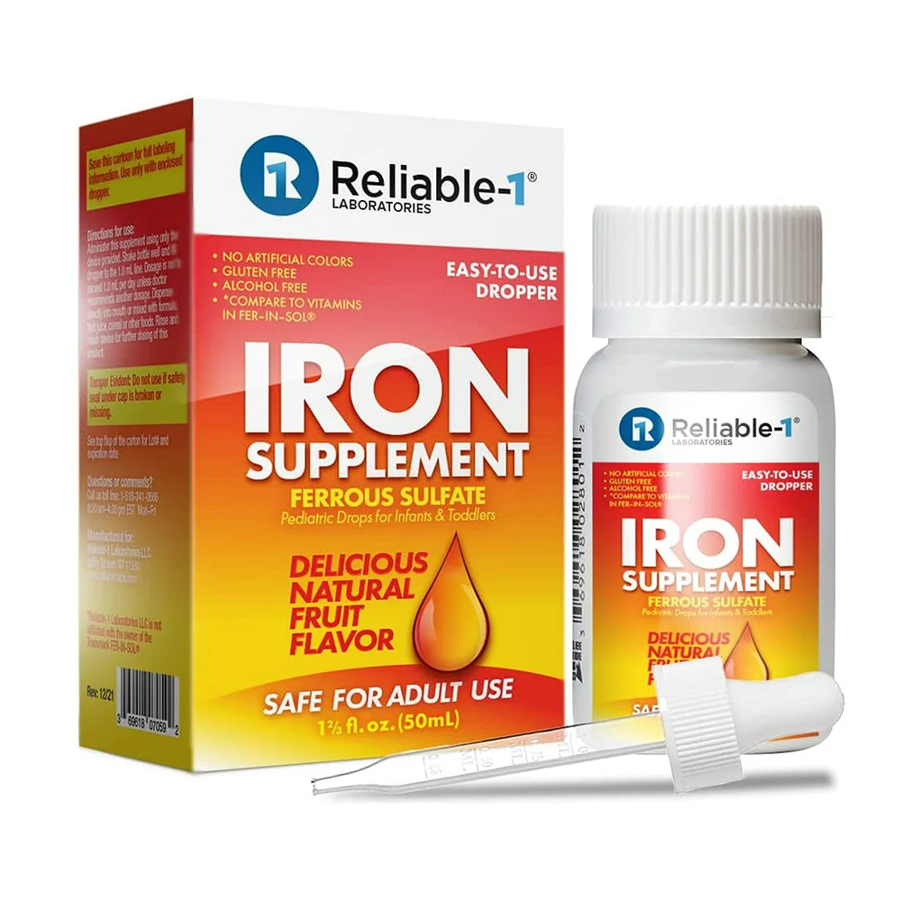 Elegant Reliable-1 Iron Supplement Ferrous Sulfate Natural Fruit Flavor Drops 1Ea 50ml Breathable