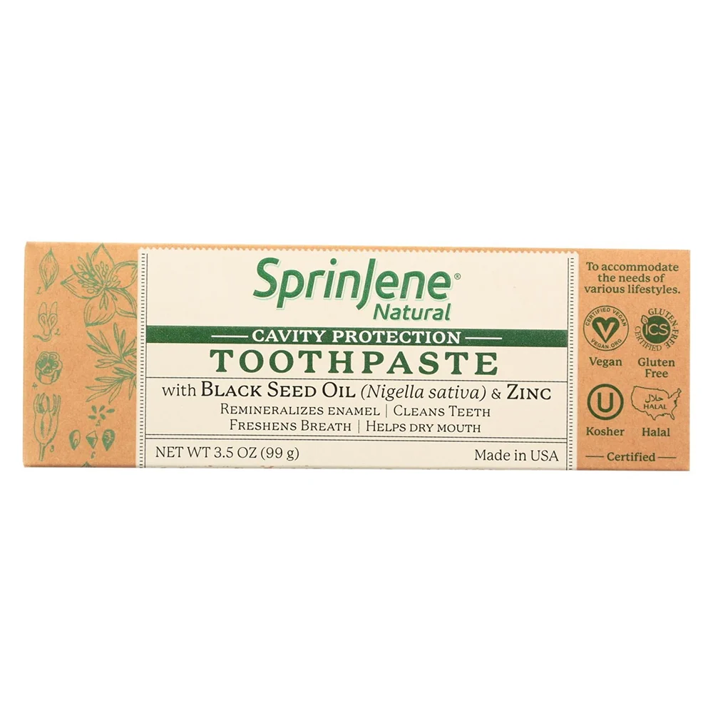 Original SprinJene Natural Adult Cavity Protection Toothpaste with Black Seed Oil and Zinc Freshens Breath 3.5Oz 99g Durable