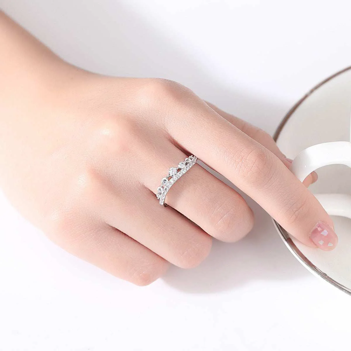 Natural Crystal Cubic Zirconia Thin Band Ring Stylish