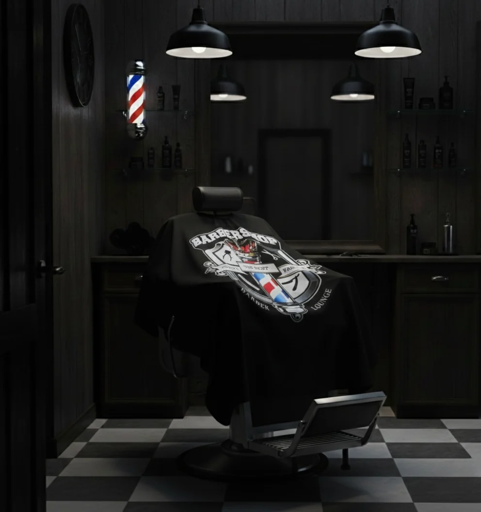 First-Class BarberLounge Black Barber Cape Flexible